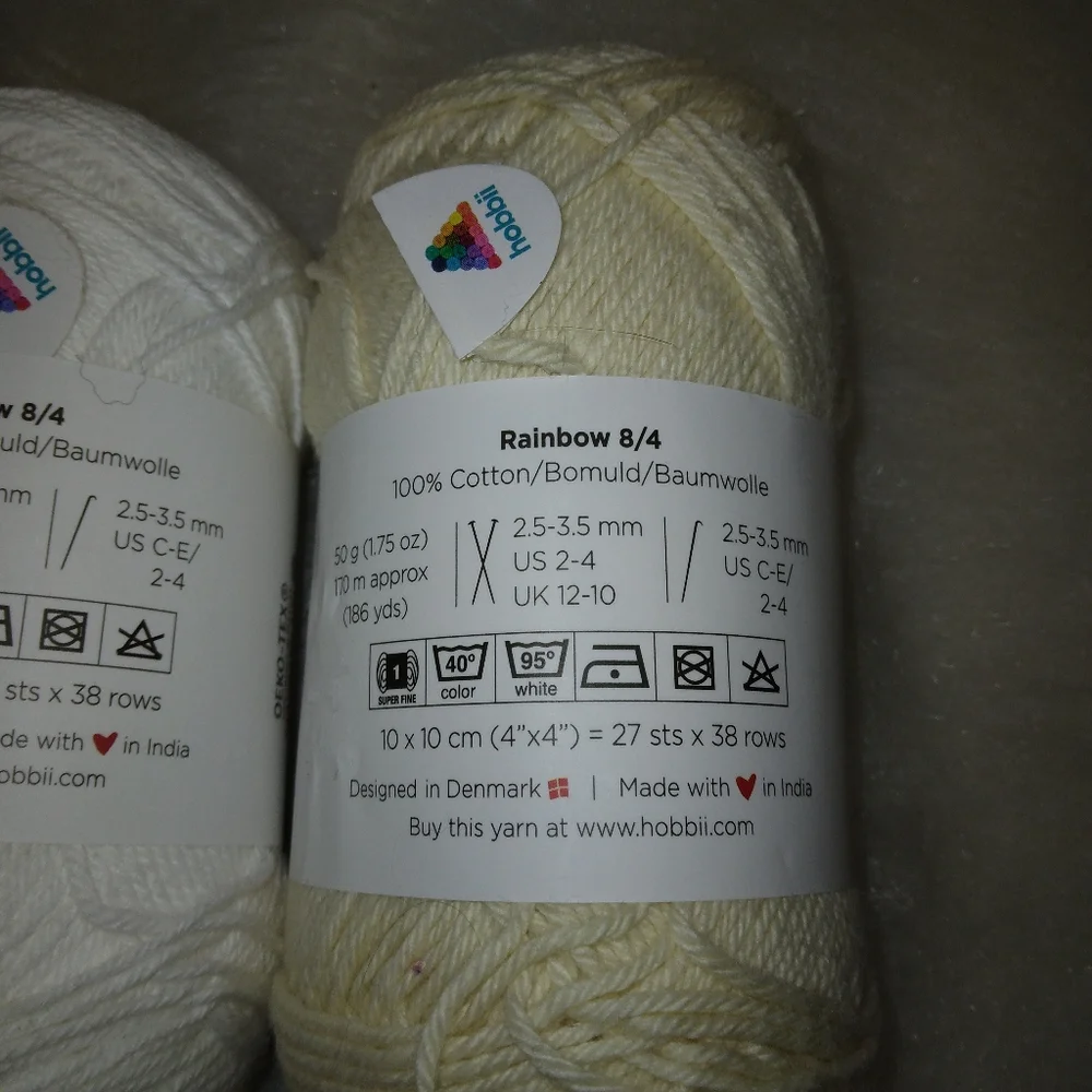 YARN Hobbii 100% cotton yarn, three 50g skeins